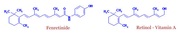 Chemical structures fenretinide and retinol